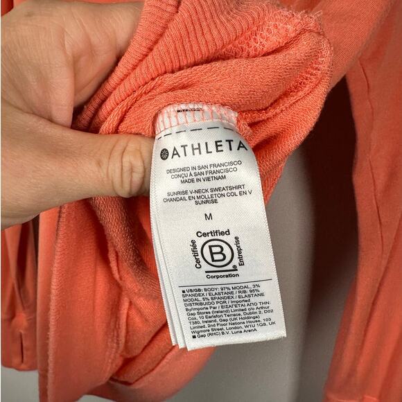 Athleta Orange V Neck Long Sleeve Shirt Women's Medium - Picture 4 of 6